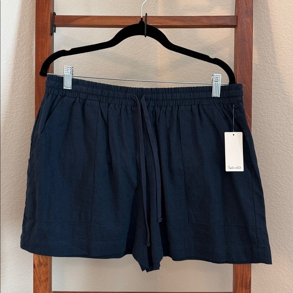 Splendid Pants - Splendid Navy Blue High Waist Women's Linen Blend Pull On Shorts NWT Size Large